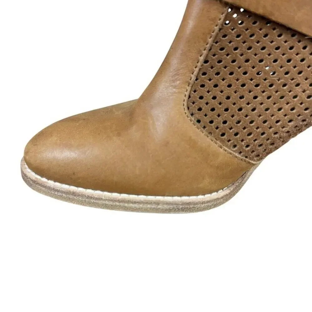 Aquatalia Marvin K Fawn Womens Chunky Heel Leather Boots Brown Ankle Italy 7.5